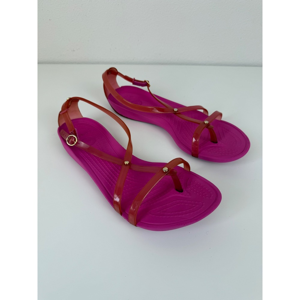 Crocs Womens Rubber Sandals Strappy Flats 8 Hot Pink Jelly Buckle Barbiecore
